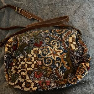 Liz Claiborne Floral Paisley Crossbody in Navy, Brown and Cream